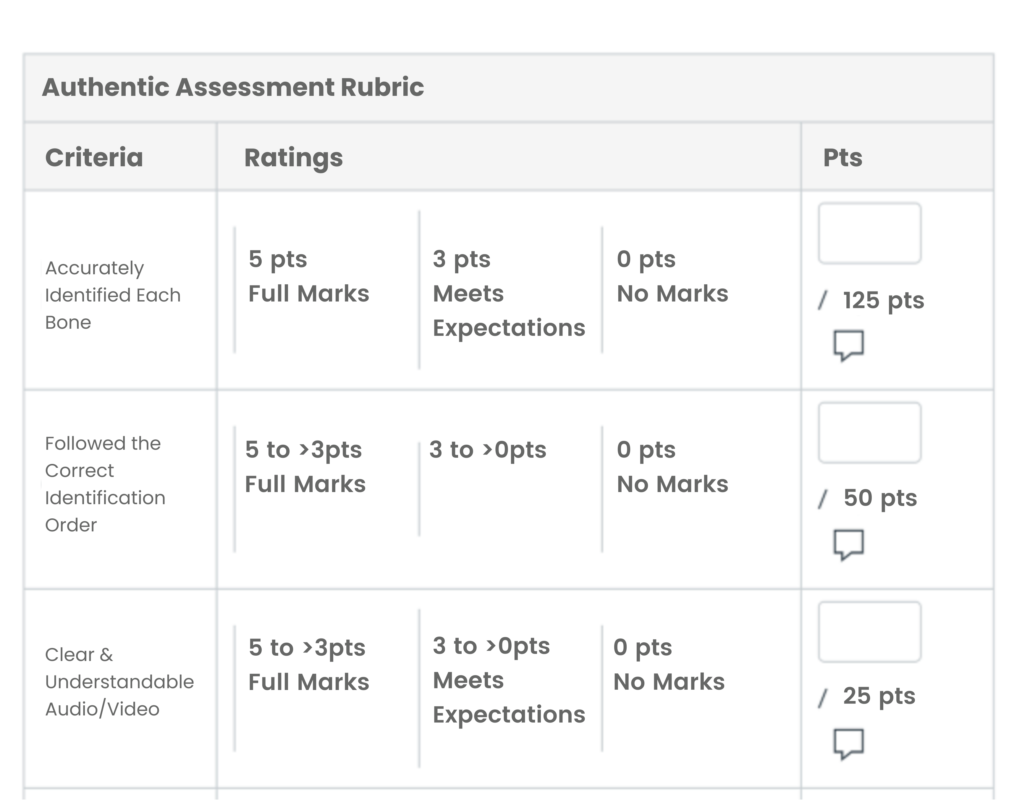 screenshot of an authentic assessment rubric