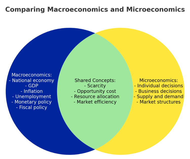 Simple Venn Diagram comparing macroeconomics and microeconomics