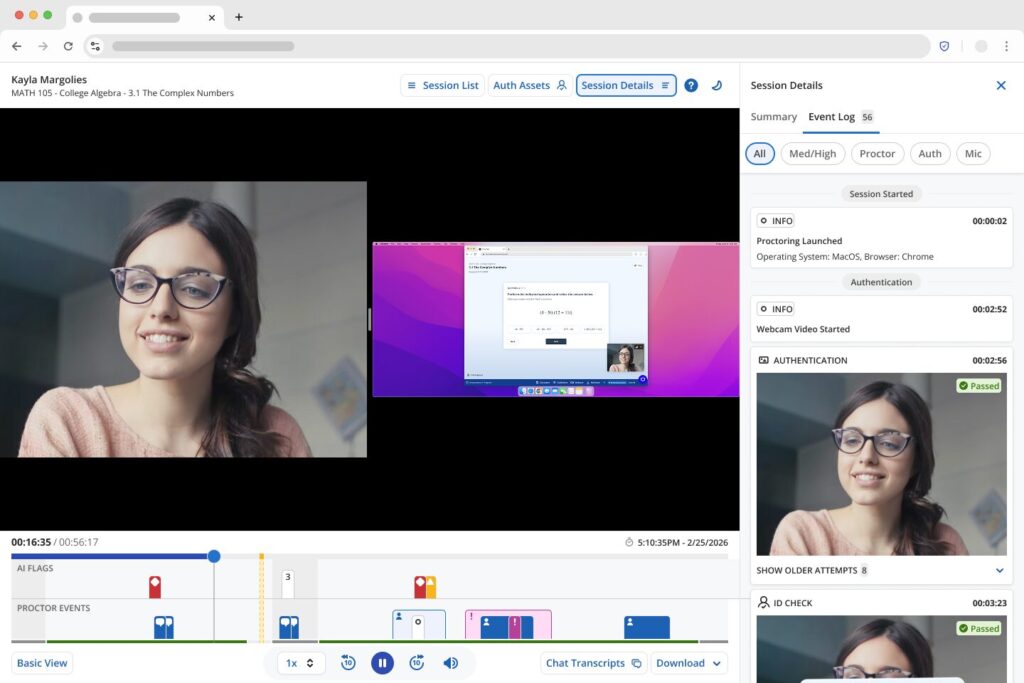 Honorlock session viewer side panel
