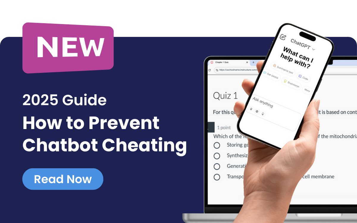 New guide to preventing chatbot cheating during online exams and assignments. Shows photo of hands operating a cell phone with Chatgpt on screen.