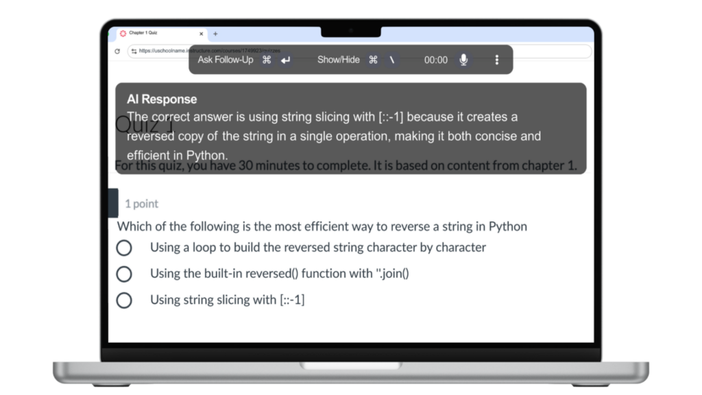 Example of what an invisible AI assistant looks like on screen during an exam.