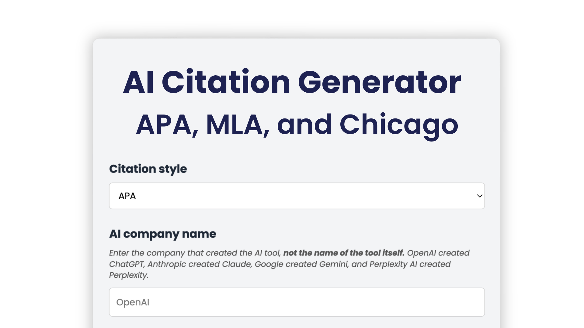 Automated AI citation generator for APA, MLA, and Chicago